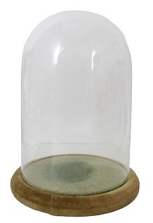 19th C Glass Dome & Upholstered Base