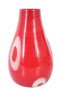 Red & White Art Glass Vase, Germany