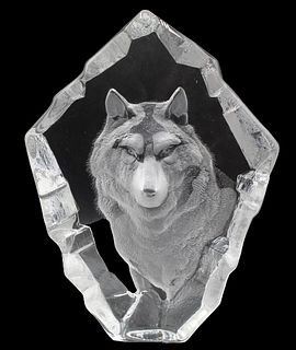 Art Glass with Wolf Image, Signed