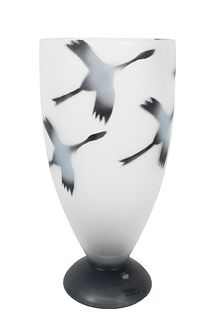 Art Glass Vase, Geese in Flight