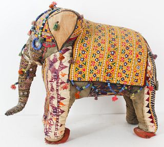 Large Vintage Embroidered Elephant w Beads