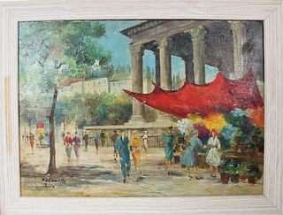 French Street Scene, Oil on Canvas
