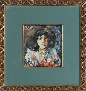 Mid Century Watercolor Portrait of a Woman