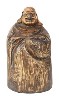 Chinese Wood Carved Laughing Buddha