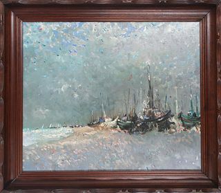 20th C. Harbor Scene Post Impressionist Oil/Canvas
