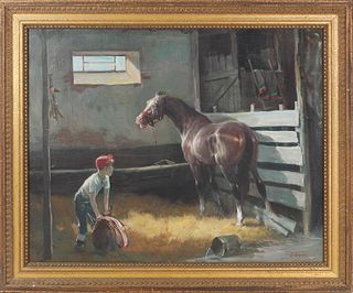 Large Equestrian Oil on Canvas, Signed