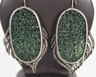 Exquisite Pair of Diamond & Jadeite Earrings