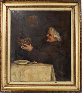 19th C. American School Ptg of a Monk, Oil/Canvas
