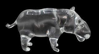 Clear Art Glass Hippo, Signed Zanetti