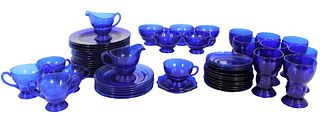 (60) Pcs Cobalt Blue Glass Dish Set