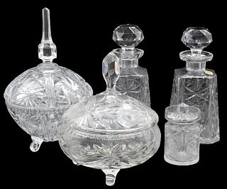 Collection of 5 Vintage Cut Glass Containers