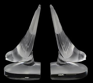 Lalique Pair of "Hirondelle" Swallows Bookends