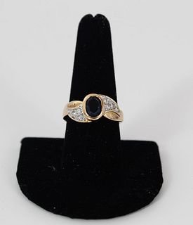 Vintage Sapphire & Diamond Ring, 14K Yellow Gold