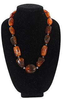 Antique Mexican Chiapas Amber Bead Necklace