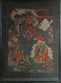 Tibetan Thangka - 3 Arhat Immortals
