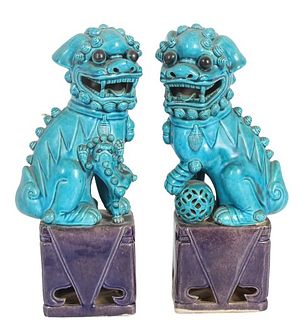 Pair of 19th C. Chinese Turquoise Foo Dogs