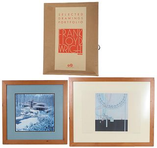 Frank Lloyd Wright Portfolio and (2) Framed Works