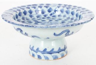 Antique Chinese Blue & White Footed Bowl