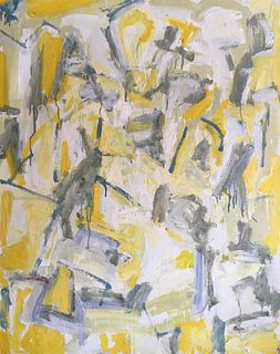 YELLOW AND GREY ABSTRACT OIL PAINTING