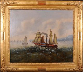 PADDLE STEAMER OIL PAINTING