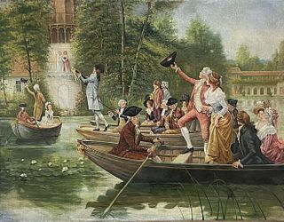 BOATING PARTY OIL PAINTING