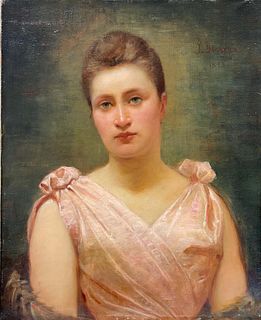 PORTRAIT LADY IN PINK DRESS OIL PAINTING