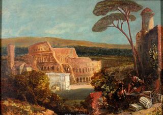 CAPRICCIO WITH THE COLOSSEUM AND THE ARCH OF CONSTANTINE OIL PAINTING