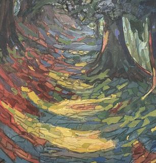 AVENUE OF WOODLAND TREES OIL PAINTING