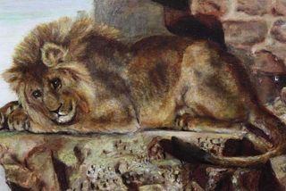 THE SLEEPING LION OIL PAINTING