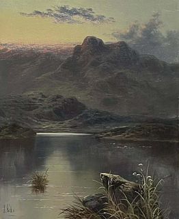 LOCH SCENE WITH MOUNTAINS, OIL PAINTING