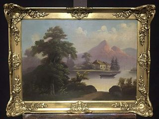 MOUNTAIN LAKE LANDSCAPE OIL PAINTING