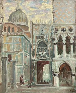 VENICE DOGES PALACE & BASILICA OIL PAINTING