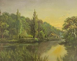 THE RIVER THAMES AT GOLDEN HOUR SUNSET OIL PAINTING