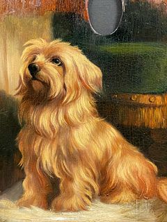 TERRIER DOG WAITING OIL PAINTING