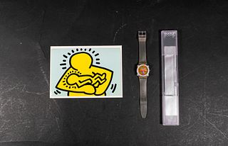 Keith Haring Swatch Watch and Postcard