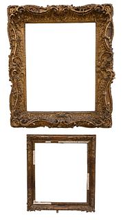 Two Heavily Carved Gilt Frames, largest 18th century, smaller 19th century,  largest outside 42" x 36 1/2", inside 32" x 26 1/4"; smallest outside 28"