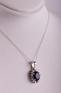 Sterling Silver & LC Sapphire Pendant Necklace