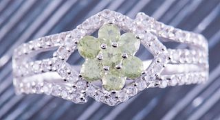 Peridot, White Sapphire, & Sterling Silver Ring