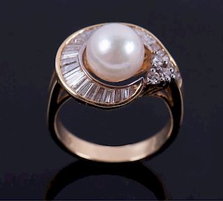 18K YG 10MM Pearl & Diamond Ring
