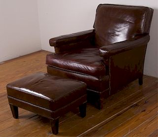 Brown Leather Armchair & Ottoman