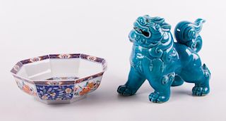 Blue Ceramic Foo Dog & Imari Gump's Bowl