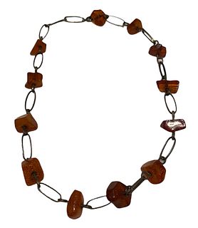 800 Silver and Amber Necklace 