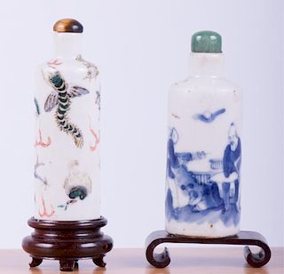 Cylindrical Chinese Porcelain Snuff Bottles, Two