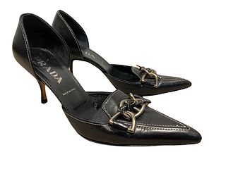 PRADA BLACK Madras Nero Shoes Sz 8.5 