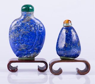 Chinese 19th C Lapis Lazuli Snuff Bottles, Two (2)