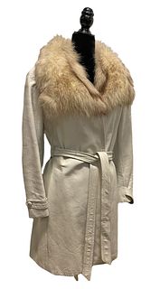Vintage 1970's White Leather Fox Collar Jacket 