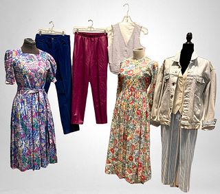 80's Spring Floral Dresses & GUESS Acid Wash Jean Jacket