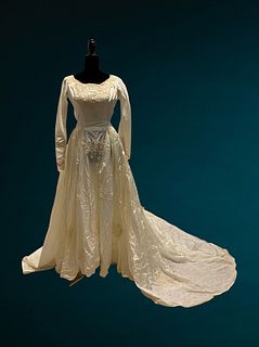 1950's Beaded & Satin Wedding Dress