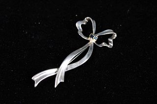 Tiffany & Co Silver Gold & Sapphire Bow Brooch