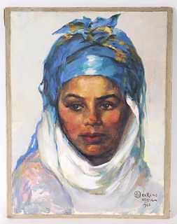 Emile Deckers, Oil on Paper, Algerian Woman